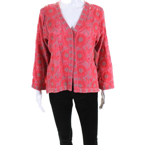 Embroidered Open Front Long Sleeve Jacket main image 0